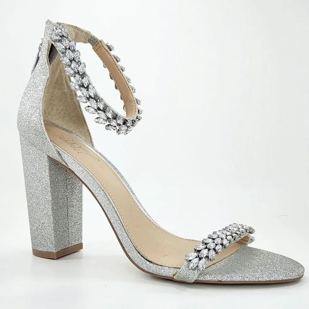 Jewel by Badgley Mischka Women's Silver Mayra Ankle Strap Evening Shoe Size 9.5